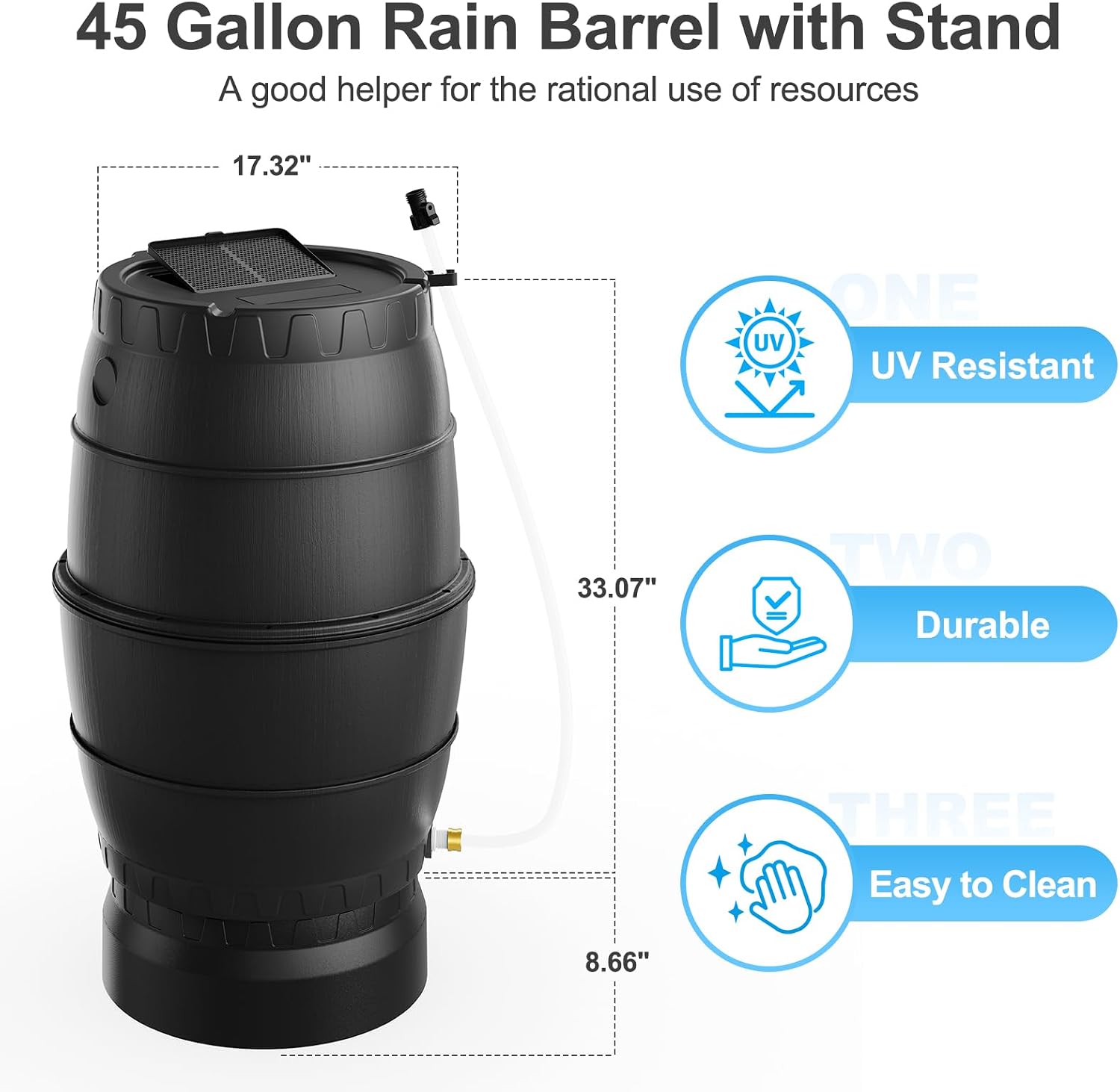 45ガロン雨水タンク貯水容器、雨どい排水口用の高架スタンド付 - Screen Top Mesh のレビューと価格